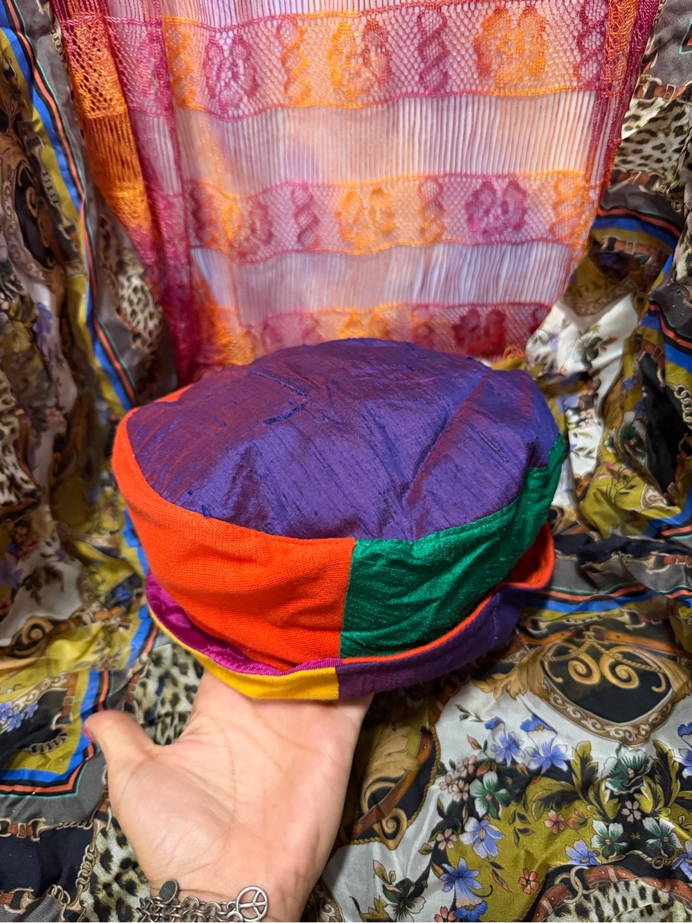 Sony Costumes Colorblock Round Cap - Purple, Red, Green, Yellow vintage